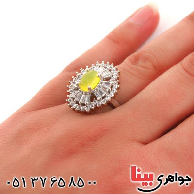 انگشتر عقیق شرف الشمس درشت زنانه رودیوم لوکس _کد:12671