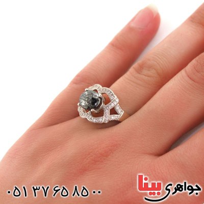 انگشتر حدید صینی زنانه رودیوم با دعای هفت جلاله مدل فروغ _کد:12673
