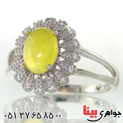 انگشتر عقیق شرف الشمس زنانه رودیوم لوکس مدل فلاور _کد:12687