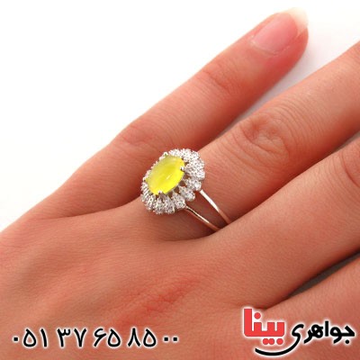 انگشتر عقیق شرف الشمس زنانه رودیوم لوکس مدل فلاور _کد:12687