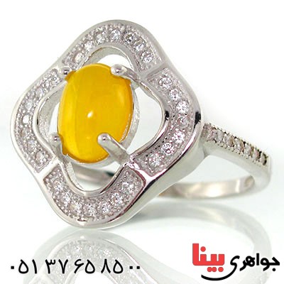 انگشتر عقیق شرف الشمس زنانه رودیوم لوکس مدل روژا _کد:12688