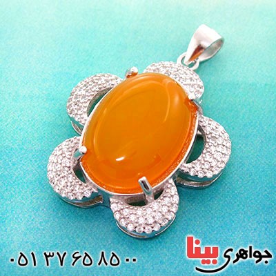 گردنبند عقیق شرف الشمس درشت و سنگین زنانه رودیوم لوکس _کد:12696