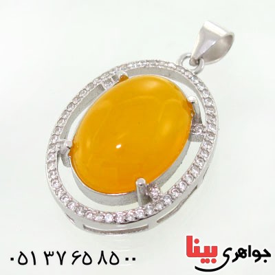 گردنبند عقیق شرف الشمس درشت و سنگین زنانه رودیوم لوکس _کد:12713