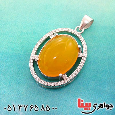گردنبند عقیق شرف الشمس درشت و سنگین زنانه رودیوم لوکس _کد:12713