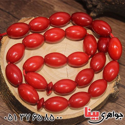 تسبیح کهربا پودری عنابی 33 دانه درشت درجه یک _کد:12714