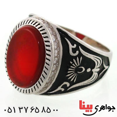 انگشتر عقیق قرمز مردانه طرح رومی زیبا و خاص _کد:12715