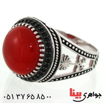 انگشتر عقیق قرمز مردانه خاص و زیبا مدل نخل و شمشیر _کد:12719