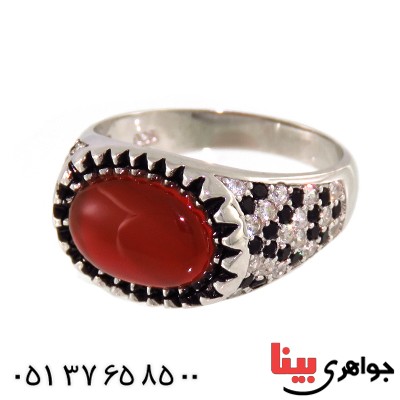انگشتر عقیق قرمز مردانه خوشرنگ نگین دار _کد:12727