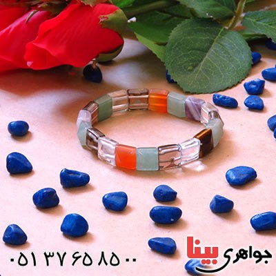 دستبند چند جواهر عالی تراش دار سنگ درمانی 7 سنگ معجزه گر _کد:12752