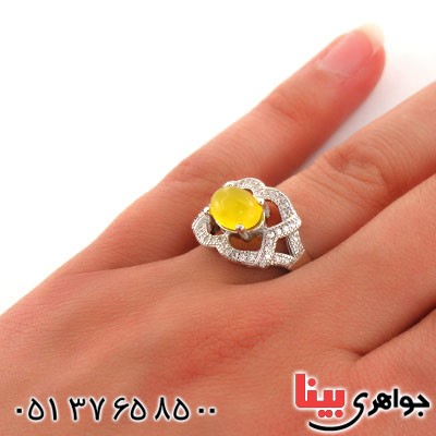 انگشتر عقیق شرف الشمس زنانه رودیوم لوکس مدل رکسانا _کد:12765