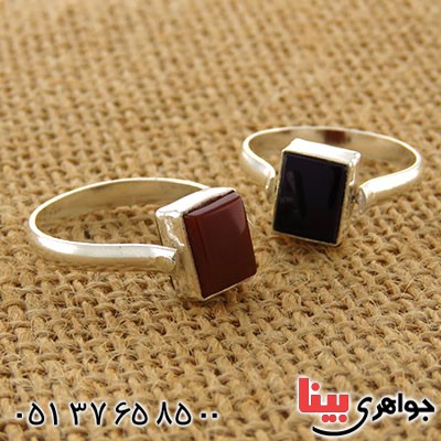 انگشتر عقیق سیاه (اونیکس) و عقیق قرمز دورو _کد:12768