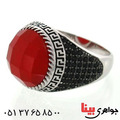 انگشتر عقیق قرمز مردانه نگین تراش دار _کد:12785