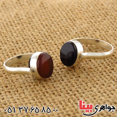 انگشتر عقیق سیاه (اونیکس) و عقیق قرمز دورو _کد:12802