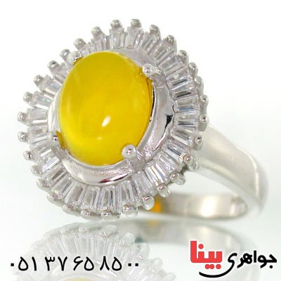 انگشتر عقیق شرف الشمس درشت زنانه رودیوم لوکس _کد:12821