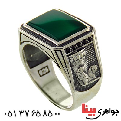 انگشتر عقیق سبز درشت و سنگین میکروستینگ جام پارسی _کد:12823