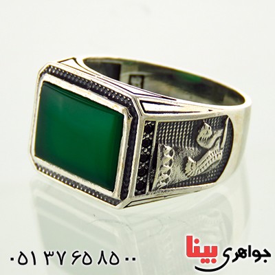 انگشتر عقیق سبز درشت و سنگین میکروستینگ جام پارسی _کد:12823