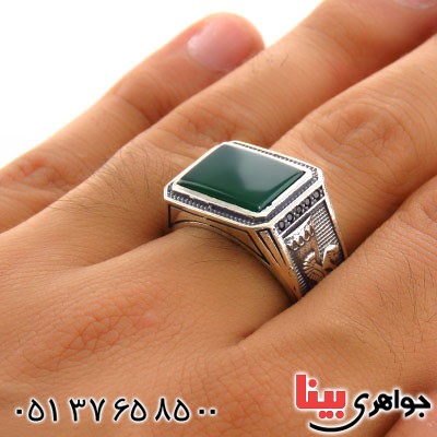 انگشتر عقیق سبز درشت و سنگین میکروستینگ جام پارسی _کد:12823