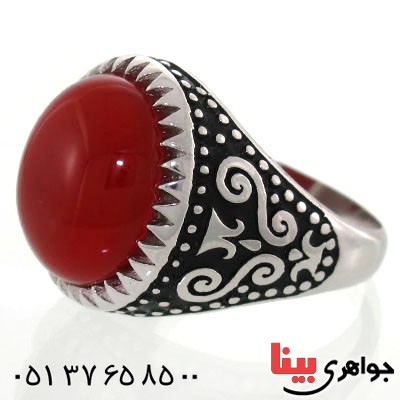 انگشتر عقیق قرمز مردانه خوشرنگ و خوش نقش _کد:12831