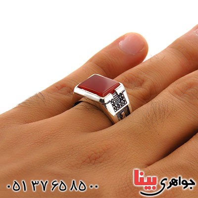 انگشتر عقیق قرمز میکروستینگ مردانه طرح سرباز پارسی _کد:12855