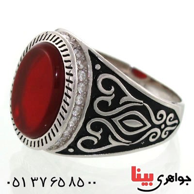 انگشتر عقیق قرمز مردانه اسلیمی _کد:12867