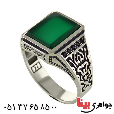 انگشتر عقیق سبز میکروستینگ مردانه اسلیمی _کد:12871