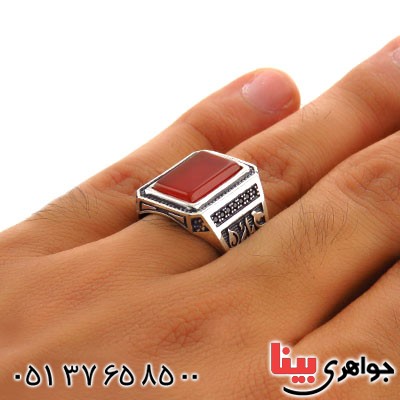 انگشتر عقیق قرمز میکروستینگ مردانه یا باب الحوائج _کد:12873