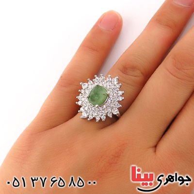 انگشتر زمرد زنانه رودیوم نگین دار _کد:12876