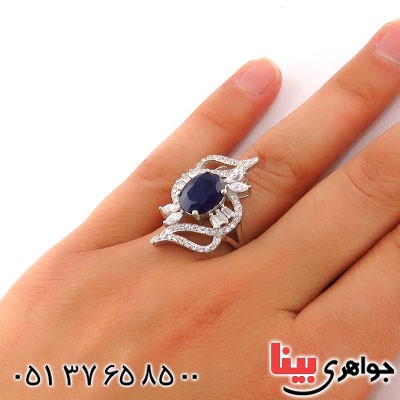 انگشتر یاقوت کبود زنانه رودیوم مدل پرنیا _کد:12886