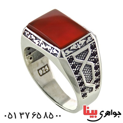 انگشتر عقیق قرمز یمنی میکروستینگ مردانه خوشرنگ _کد:12890