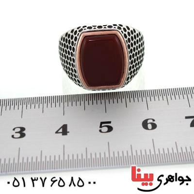 انگشتر عقیق قرمز مردانه مدل لانه زنبوری _کد:12899