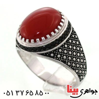 انگشتر عقیق قرمز مردانه خوشرنگ مدل ملک _کد:12900