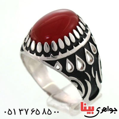 انگشتر عقیق قرمز مردانه دور چنگ مدل اشک _کد:12901