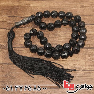 تسبیح عقیق سیاه (اونیکس) 33 دانه ای درشت و سنگین تراش دار _کد:12911