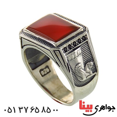 انگشتر عقیق قرمز میکروستینگ درشت و سنگین مدل جام پارسی _کد:12928