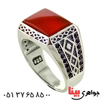 انگشتر عقیق قرمز میکروستینگ مردانه اسلیمی _کد:12930