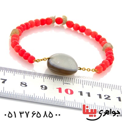 دستبند جید صورتی تراشدار و عقیق باباقوری _کد:12935