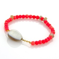 دستبند جید صورتی تراشدار و عقیق باباقوری 