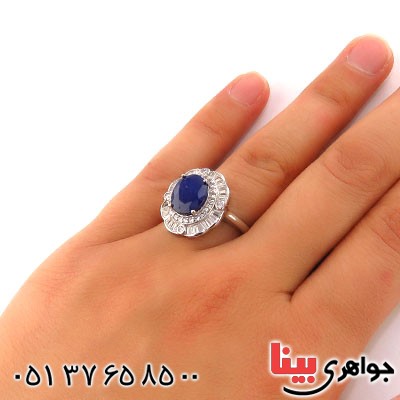 انگشتر یاقوت کبود زنانه رودیوم مدل نیایش _کد:12937