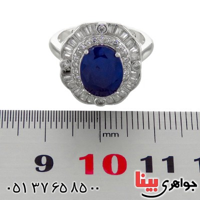 انگشتر یاقوت کبود زنانه رودیوم مدل نیایش _کد:12937