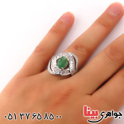 انگشتر زمرد زنانه رودیوم مدل نوشا _کد:12944