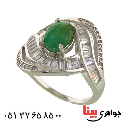 انگشتر زمرد زنانه رودیوم مدل نوشا _کد:12944