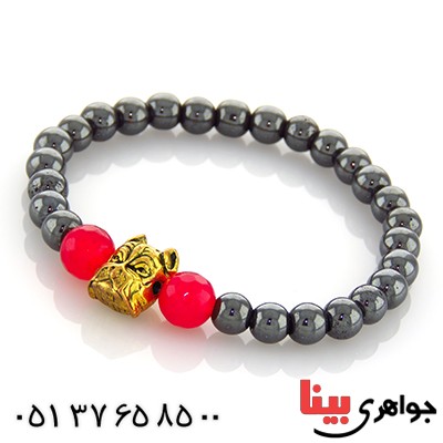 دستبند حدید و جید صورتی تراش دار _کد:12948