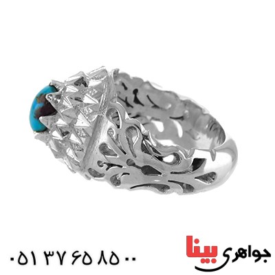 انگشتر فیروزه نیشابوری مردانه فاخر آینه کاری سنگین _کد:12957