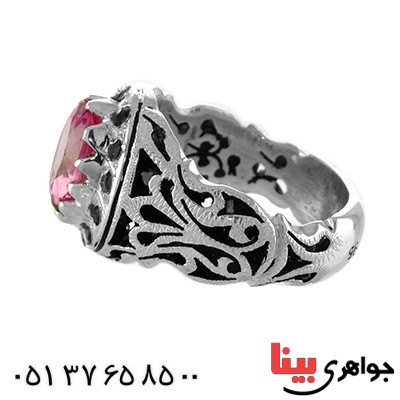 انگشتر توپاز صورتی دور یاقوت فاخر درشت و سنگین _کد:1766