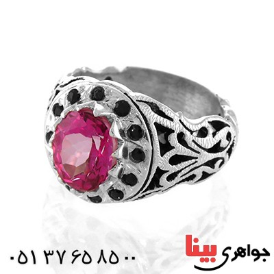 انگشتر توپاز صورتی دور یاقوت فاخر درشت و سنگین _کد:1766
