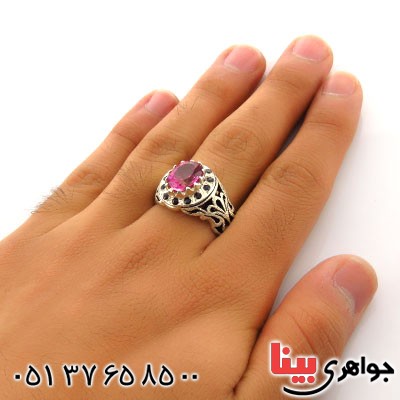 انگشتر توپاز صورتی دور یاقوت فاخر درشت و سنگین _کد:1766