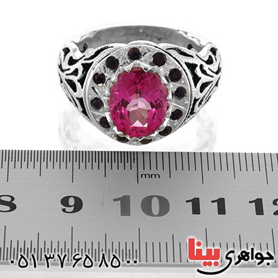 انگشتر توپاز صورتی دور یاقوت فاخر درشت و سنگین _کد:1766