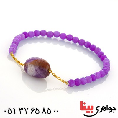 دستبند جید تراش دار و آمتیست _کد:12959