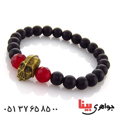 دستبند عقیق سیاه (اونیکس) مات و جید صورتی _کد:12960