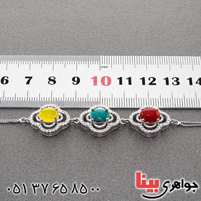 دستبند چند جواهر فیروزه نیشابوری و عقیق میکروستینگ زنانه_کد:12972